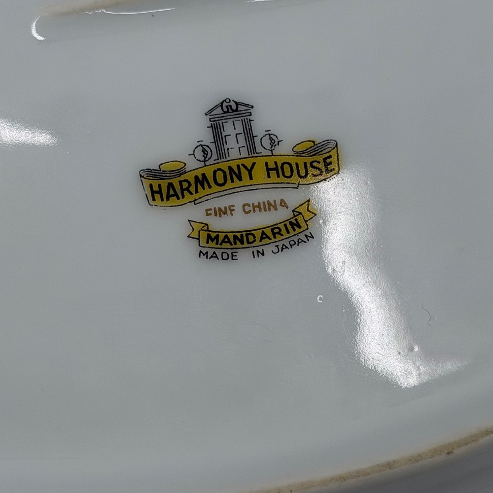 Harmony House Mandarin Oval Serving Platter 11.5" White Bamboo Gold Trim Vintage - Picture 4 of 6